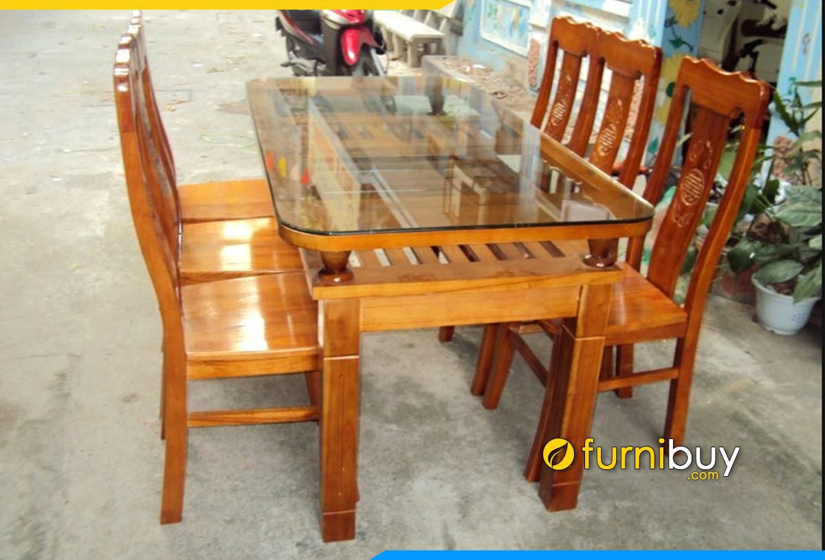 Bộ bàn ăn 4 ghế gỗ xoan đào đẹp