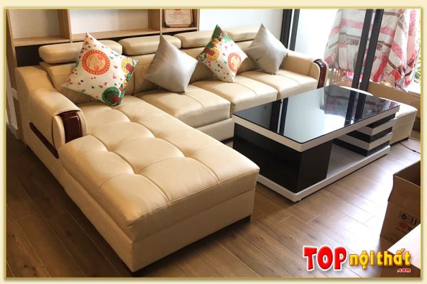 Hình ảnh Ghế sofa da đẹp hiện đại kê phòng khách chung cư sang trọng SofTop-0130
