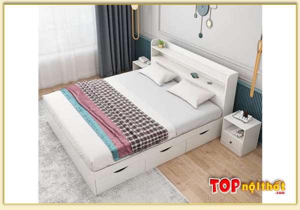 Hình ảnh Giường ngủ đẹp thông minh màu trắng GNTop-0295