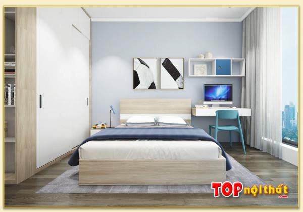 Hình ảnh Giường ngủ đơn giản cho chung cư màu vân gỗ GNTop-0194