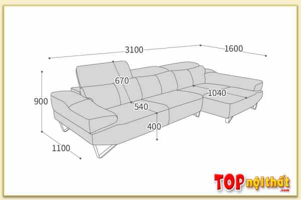Hình ảnh Kích thước chi tiết mẫu sofa góc SofTop-0822