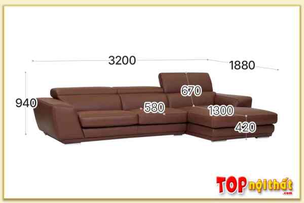 Hình ảnh Kích thước cơ bản mẫu sofa da góc chữ L SofTop-0637