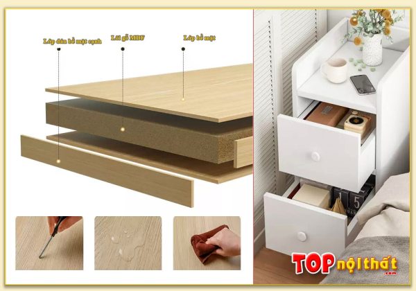 Hình ảnh Mẫu tủ kê đầu giường nhỏ gỗ công nghiệp màu trắng TDGTop-0004