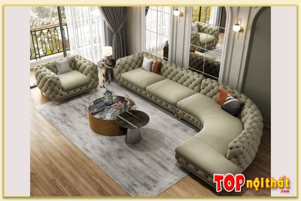Hình ảnh Sofa góc tròn bọc da kê phòng khách nhà phố SofTop-0718