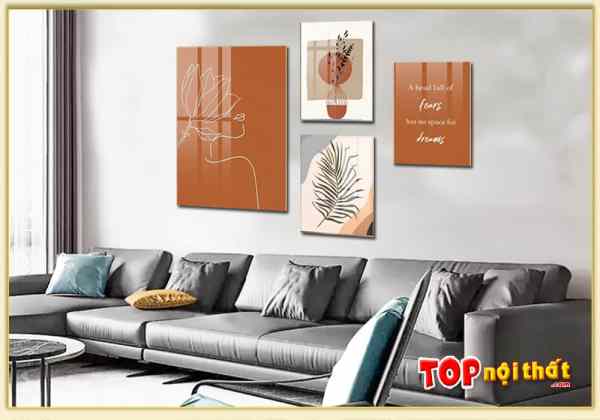 Tranh canvas hiện đại 4 tấm đẹp trên sofa da chữ L TraTop-3505