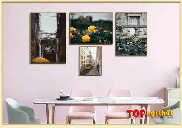 Tranh Canvas hoa 4 tấm treo tường trên bộ bàn ăn TraTop-3510