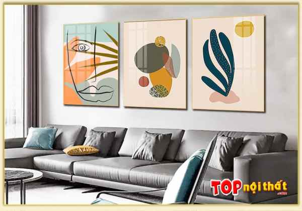 Tranh Canvas đơn giản hiện đại 3 tấm trên sofa da L TraTop-3534