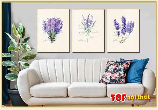 Tranh Canvas hoa oải hương tím treo tường trên sofa văng 3 chỗ TraTop-3552