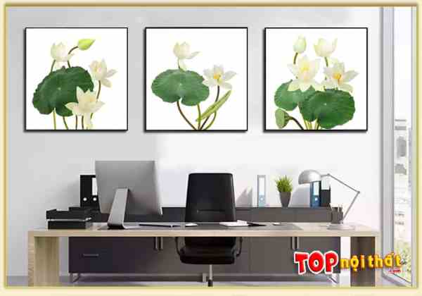 Tranh Canvas hoa sen trắng treo tường cho phòng làm việc TraTop-3593