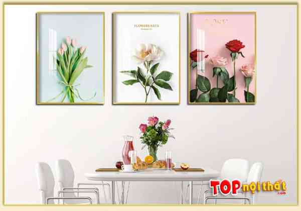 Tranh Canvas hoa hiện đại 3 tấm đẹp treo phòng ăn TraTop-3600