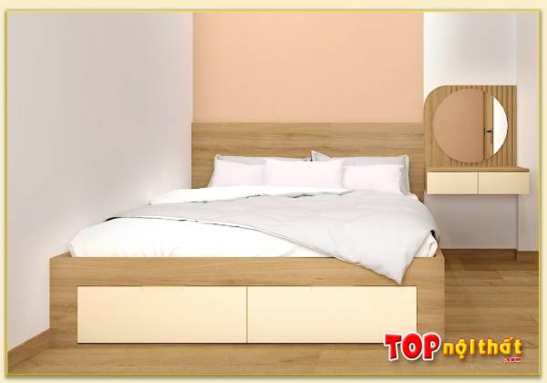 Hình ảnh Giường ngủ đơn giản liền bàn trang điểm nhỏ gọn GNTop-0126