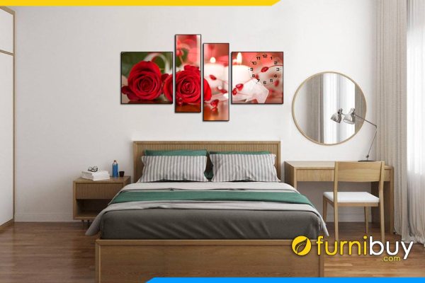 Phòng ngủ treo tranh hoa hồng tình yêu và ánh nến TraTop-0201