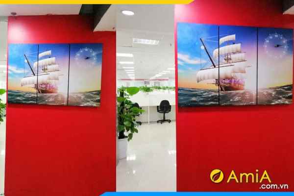 Tranh treo tường văn phòng công ty thuyền buồm phong thủy bộ 3 tấm TraTop-1007