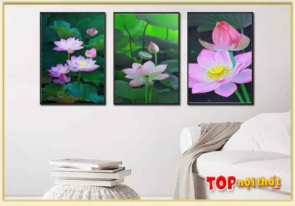 Tranh Canvas treo tường hoa sen hồng phòng ngủ TraTop-3563