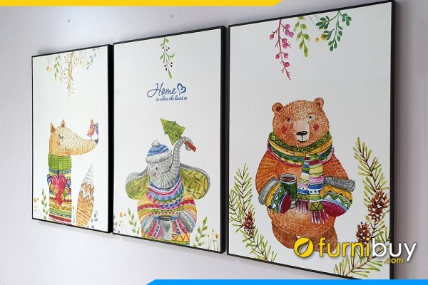 Tranh canvas bộ chú gấu voi cáo treo tường trẻ em TraTop-919060